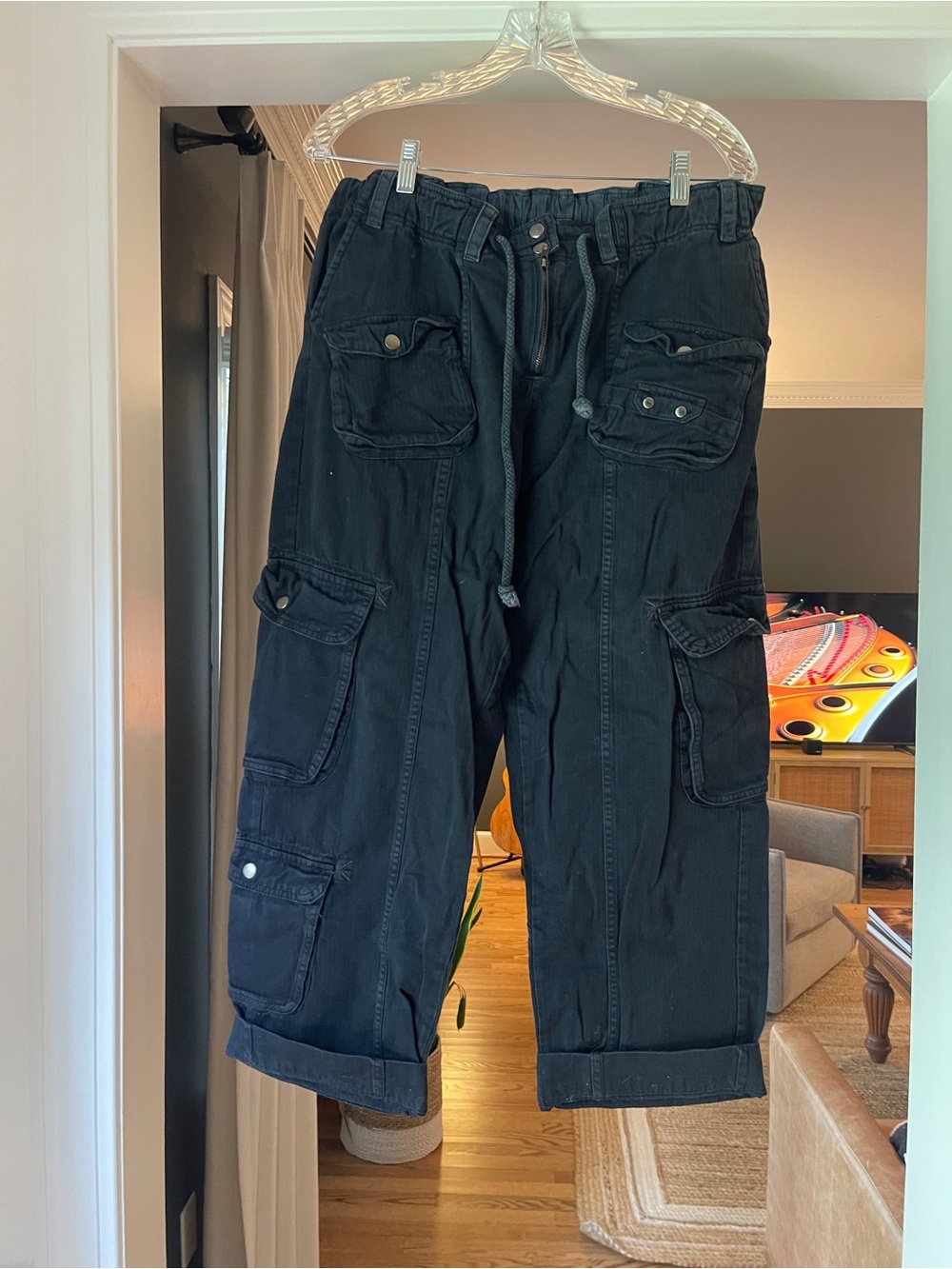 Free People Navy Tahiti Cargo Pants with Drawstring